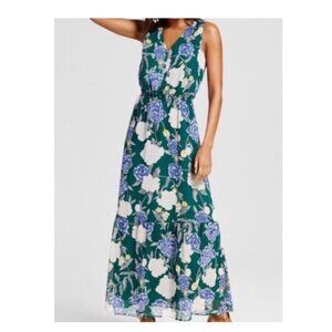 Merona Green Floral Maxi Dress Size Medium